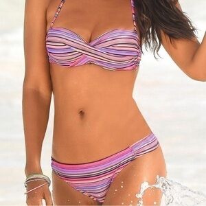 Victoria Secret Cheeky Hottie Bottoms Bandeau Underwire Top Neon Metallic bikini